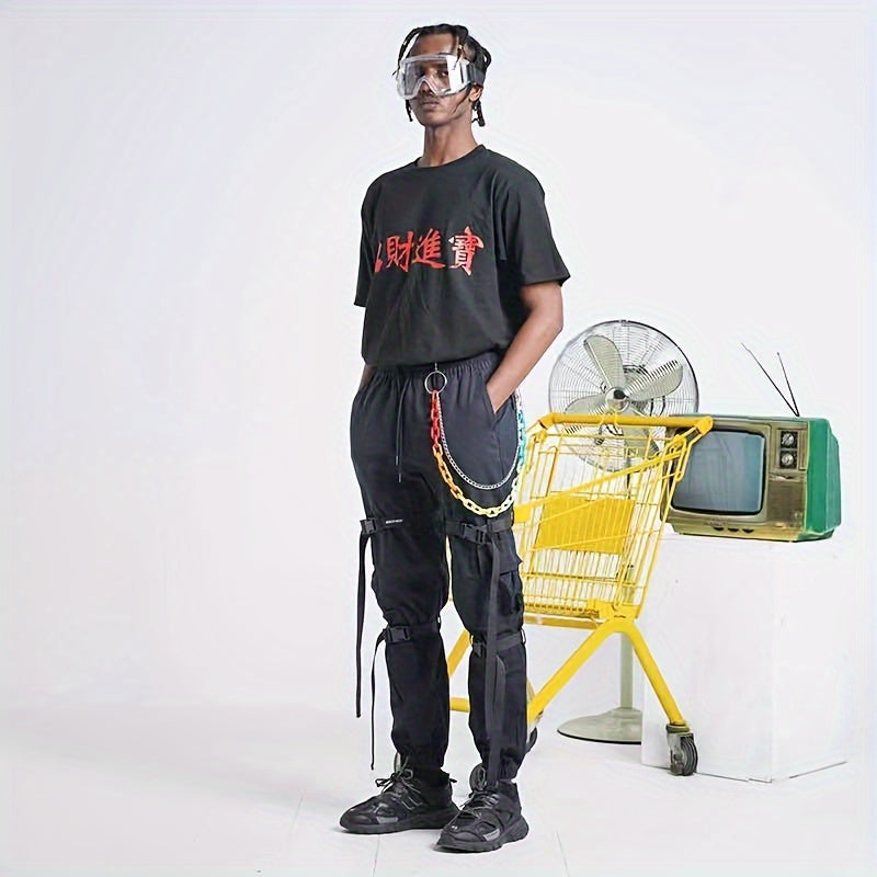 Men's Punk Style Pants with Double Layer Metal Acrylic Chains Rainbow Colors