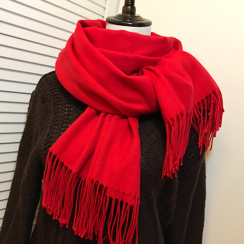 Women's Soft Wool Scarf with Tassels Cozy Warm for Fall and Winter