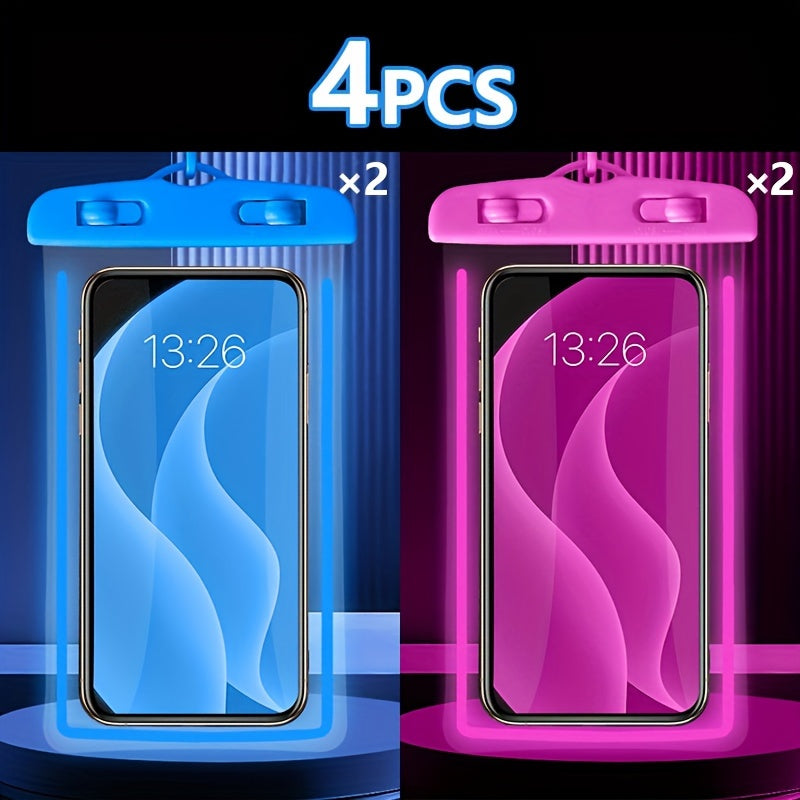 Set of 2 Waterproof Phone Bags for Outdoor Activities Pink and Blue Rainproof Touch Screen Compatible