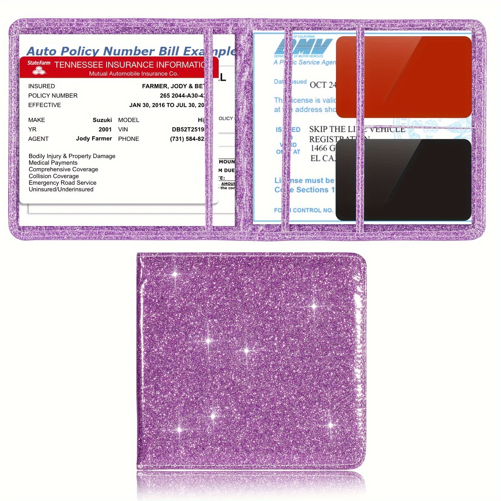 Organizador de guantes de cuero PU para portatarjetas de seguro de coche, billetera para documentos