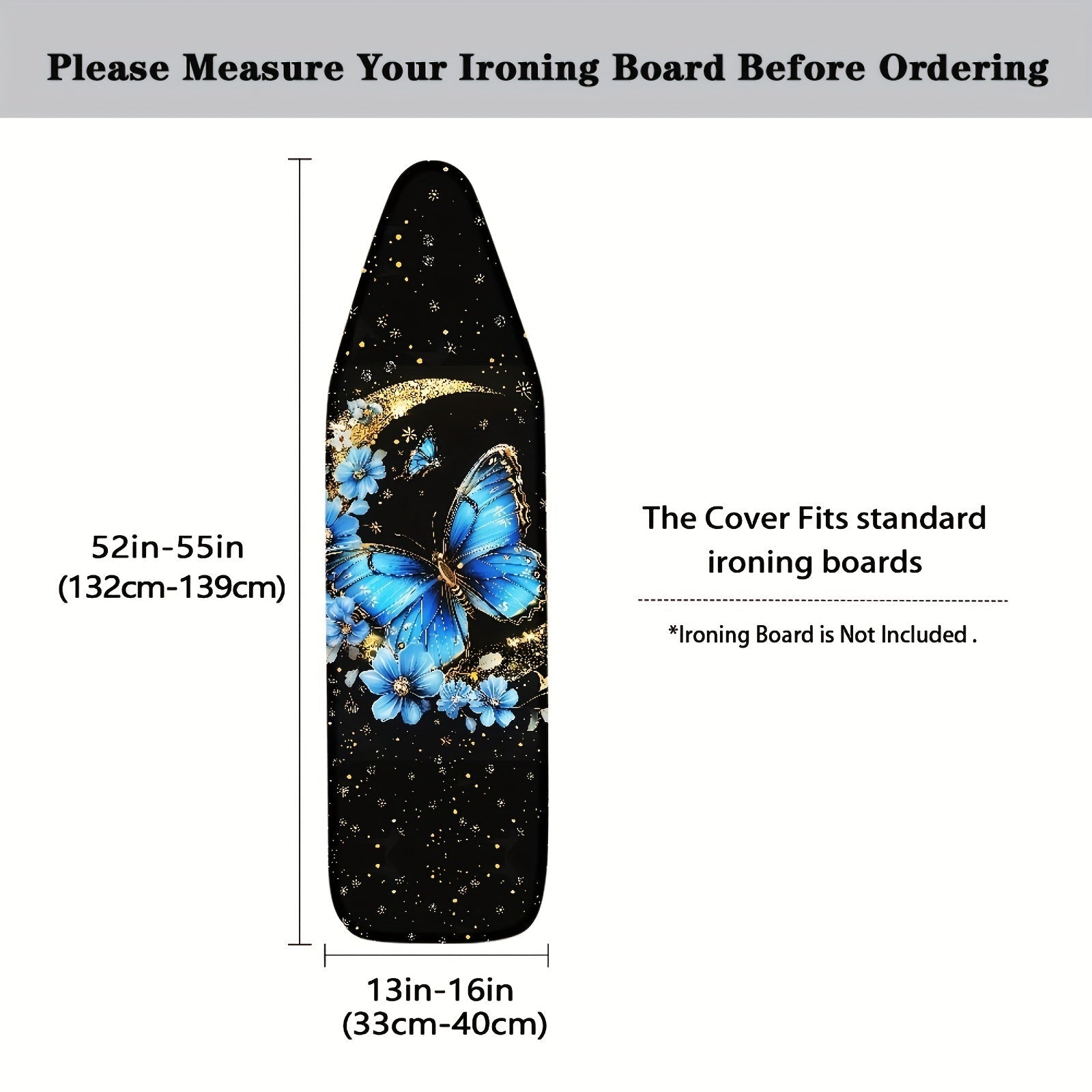 Elastic Edge Ironing Board Cover with Moonlight Blue Butterfly Print and Stretch Fabric
