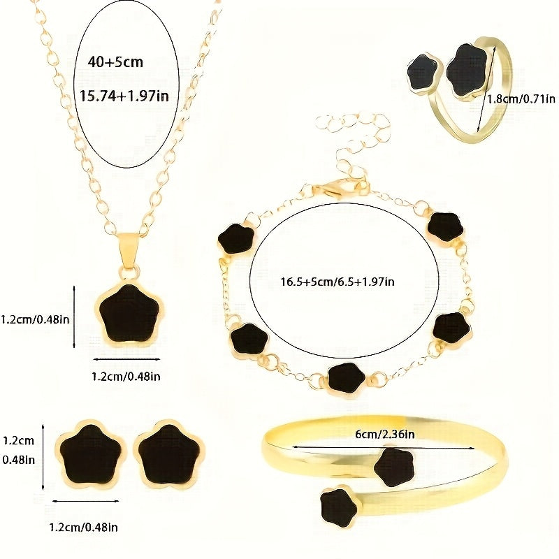 5-Piece Flower Jewelry Set for Women Vintage Style Necklace Bracelet Earrings Ring Bangle Gift