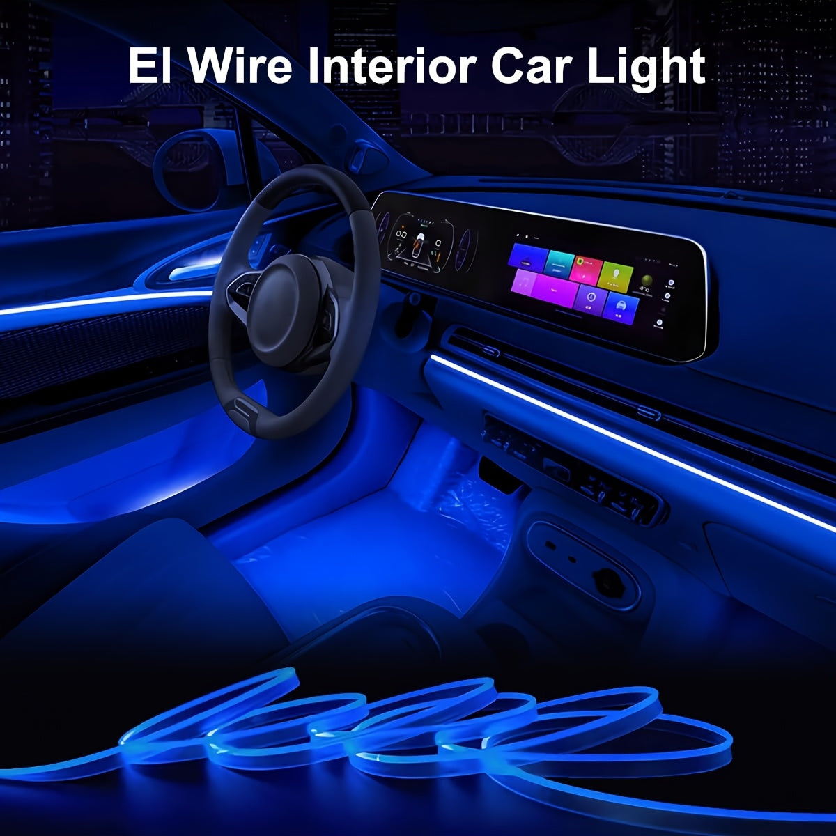 Car RGB Neon Interior Lights Kit 197 Inch Flexible LED El Wire USB