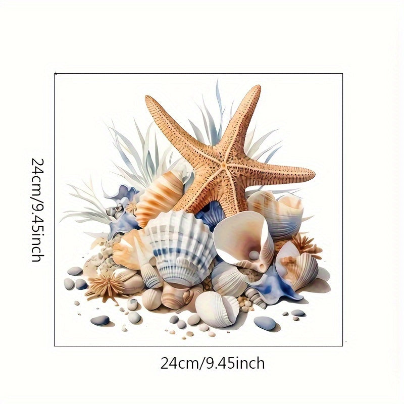 Ocean-Themed Bathroom Decal Set with Starfish and Shells Glossy PVC Ceramic Surface Decor