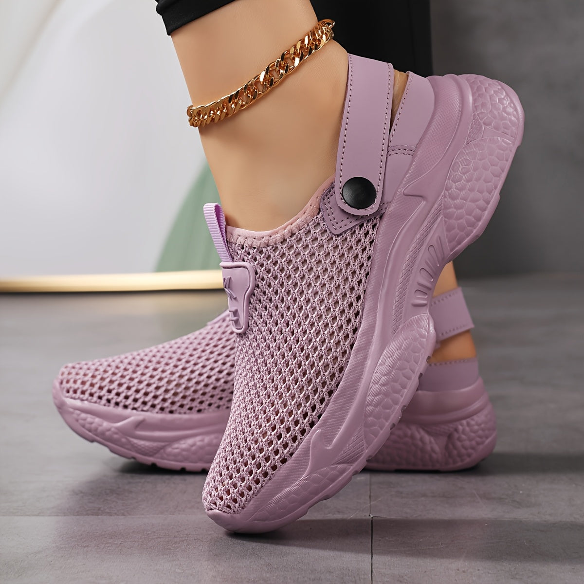 Ayollar uchun nafas oladigan tarmoqli slip-on mokasinalar, qalin tagli