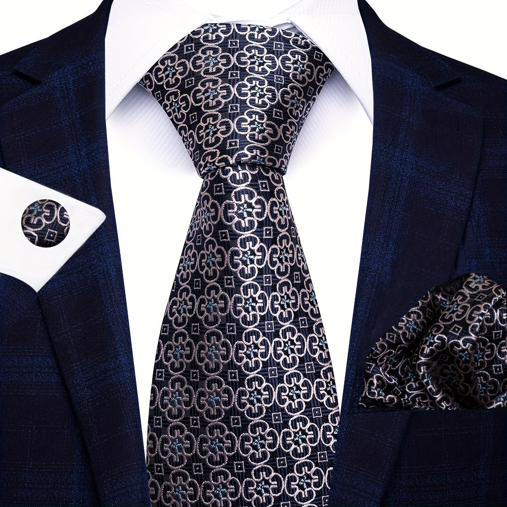 Men's Formal Tie Handkerchief Cufflinks Set for Weddings Parties Business Events