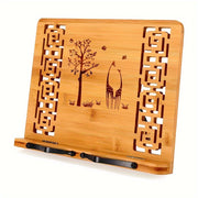 Bamboo Desktop Bookstand with Adjustable Positions and Hollow Pattern for Reading Painting and Video Viewing