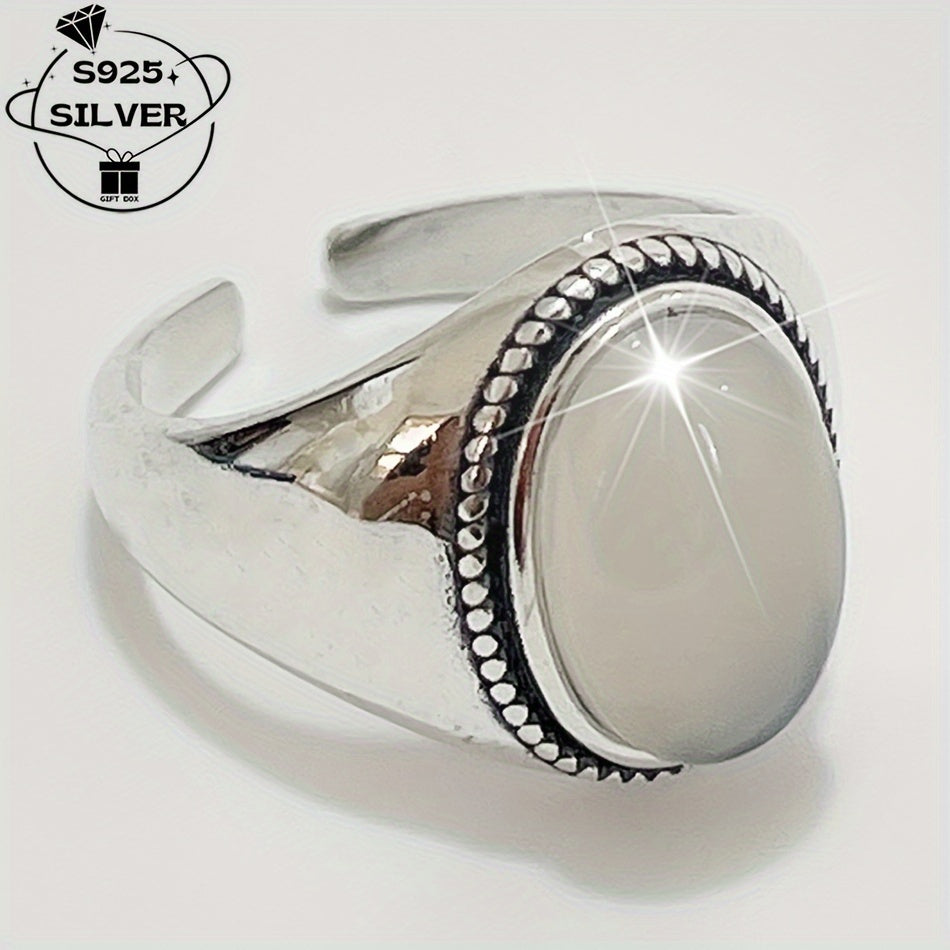 Women's Silver Agate Adjustable Ring 925 Sterling Silver Gift for Daily Wear and Parties