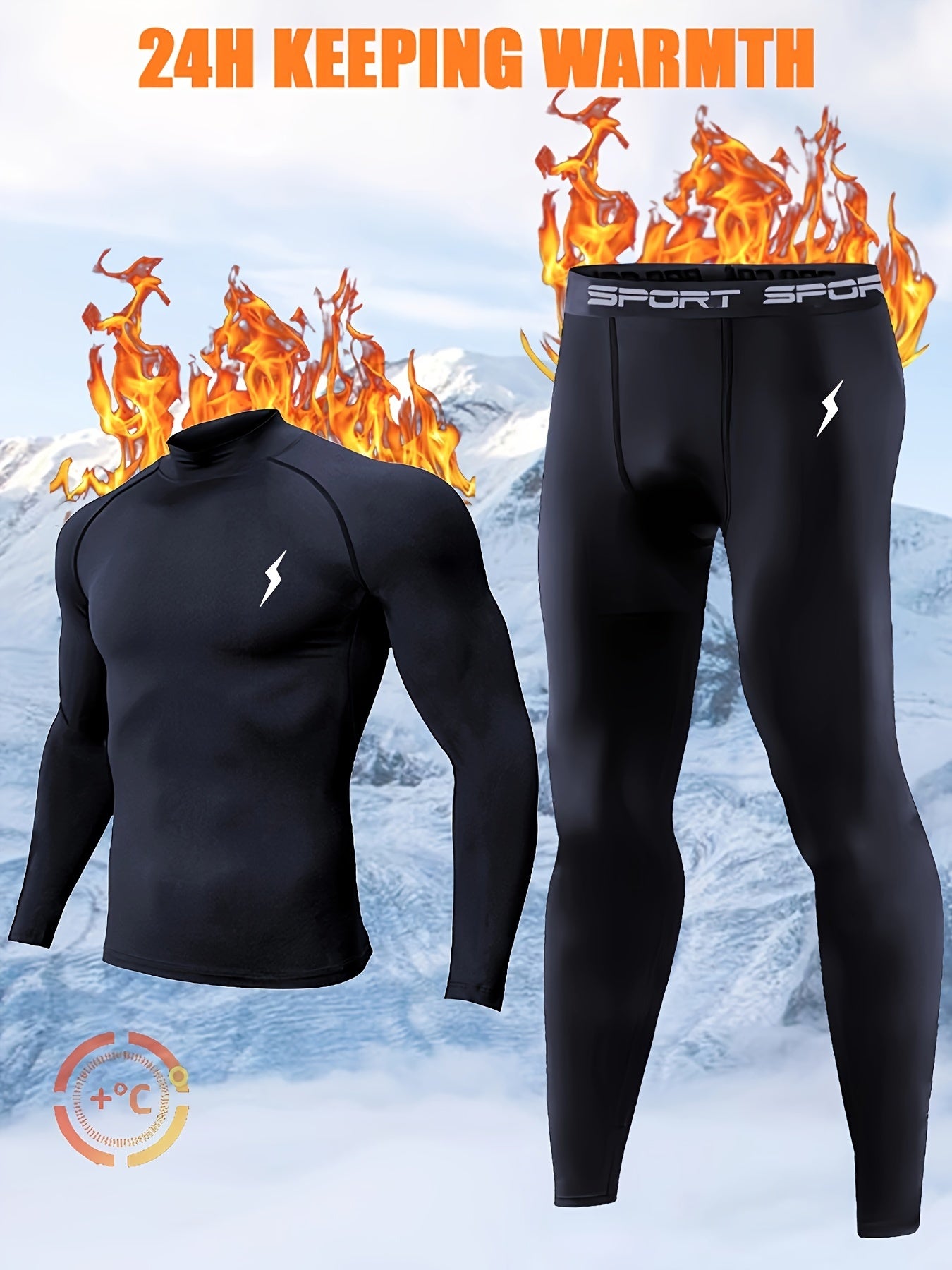 Men's Solid Color Thermal Underwear Set Lightweight Stretchy Autumn Sports Knit Polyester