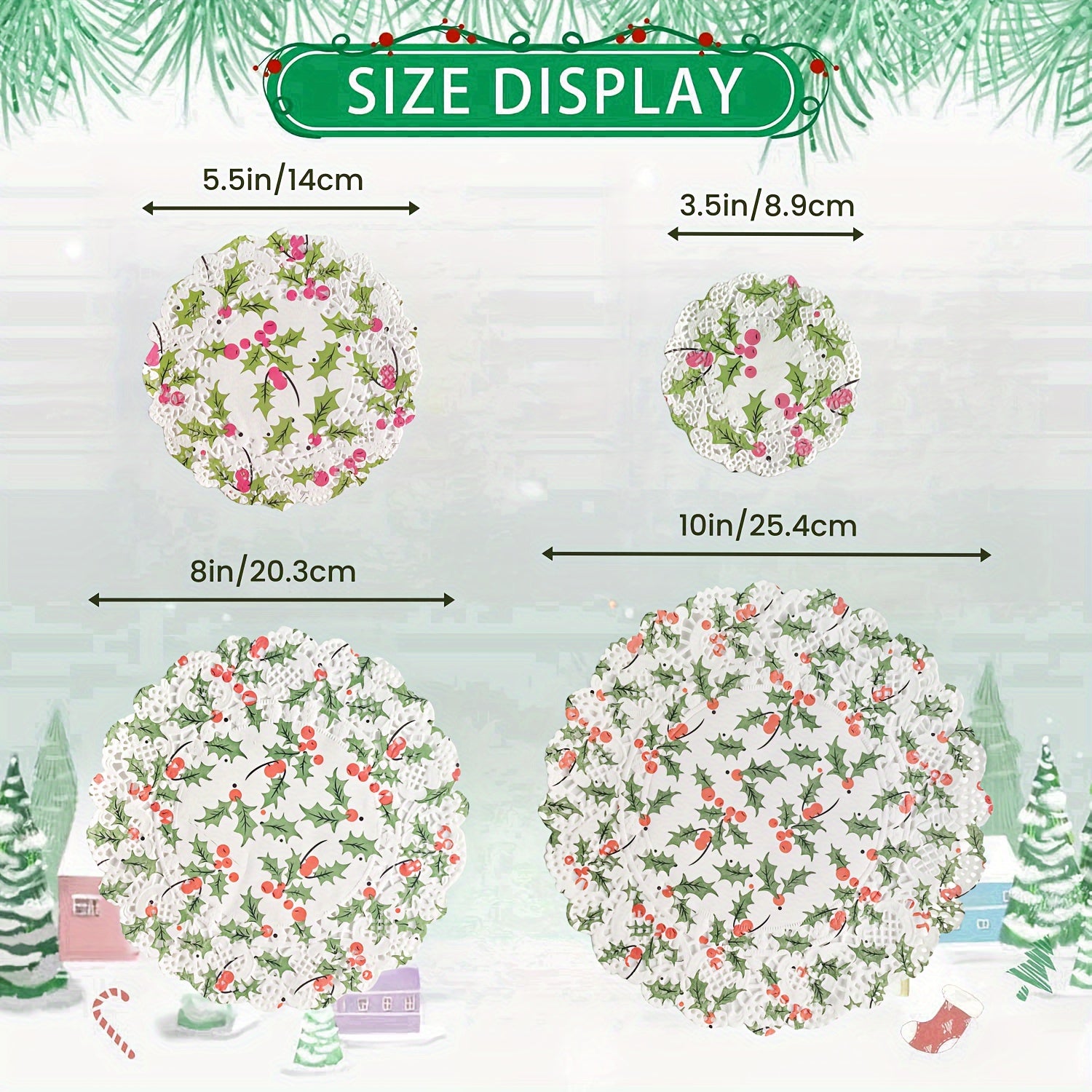 Pack of 100 Christmas Paper Lace Doilies Disposable Food-Grade Placemats for Weddings Birthdays Cakes