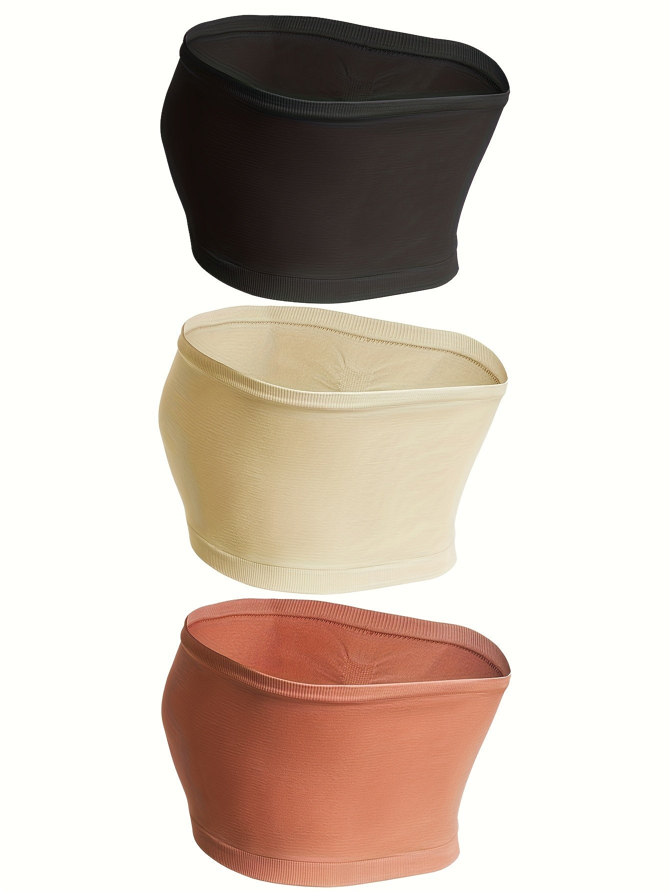 Set of 3 Black Seamless Strapless Bandeau Bras with Anti-Slip Chest Wrap