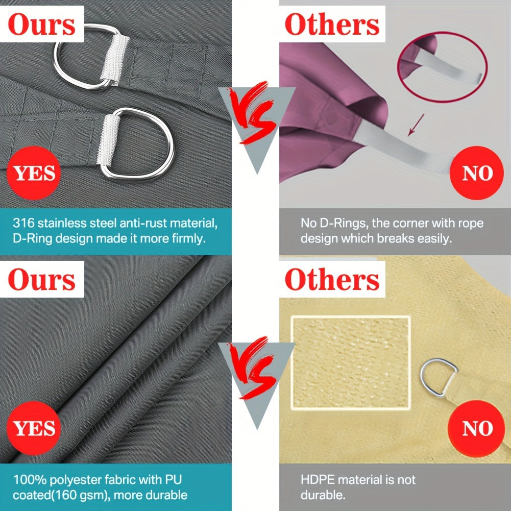 Triangle Shade Sail Canopy 98 UV Block 200GSM Polyester Outdoor Sun Shade for Patio Garden Yard Deck