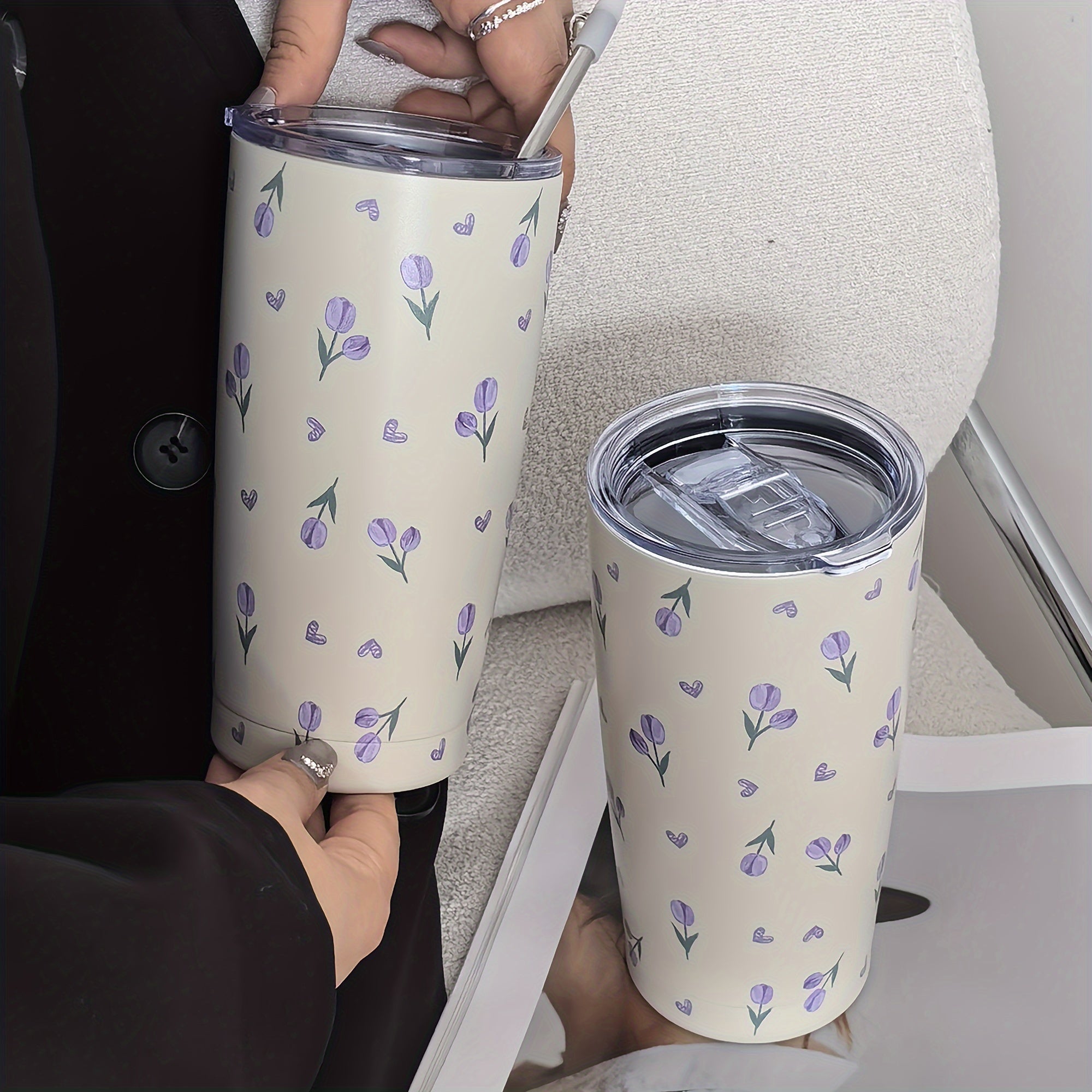 Purple Love Tulip Tumbler 16oz Double Walled Stainless Steel Water Bottle Travel Drinkware