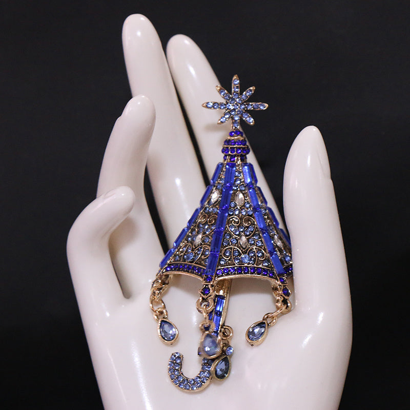 Vintage-Inspired Rhinestone Tassel Brooch Snowflake Design Women's Fashion Accessory