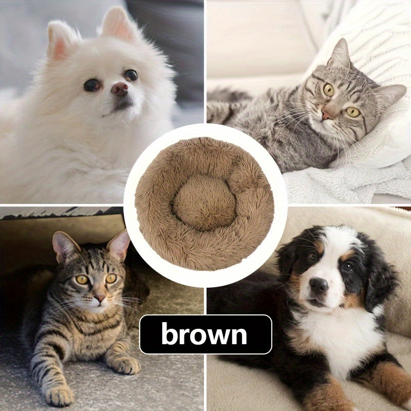 Extra Large Round Dog Bed Non-Slip Faux Plush Polyester Warm Cuddly Pillow
