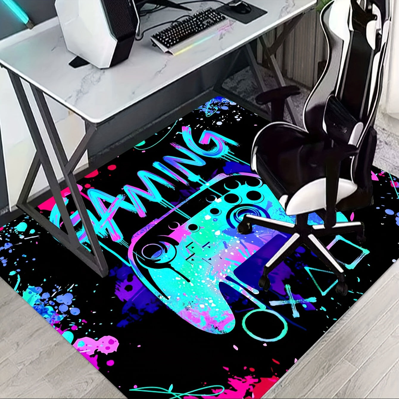 1 шт., 3D Gaming Area Rug из мягкого фланелевого материала, идеально подходящего для вашей гостиной, спальни или ковра. Этот коврик, пригодный для машинной стирки, отлично подходит для геймеров и имеет декоративный дизайн контроллера.