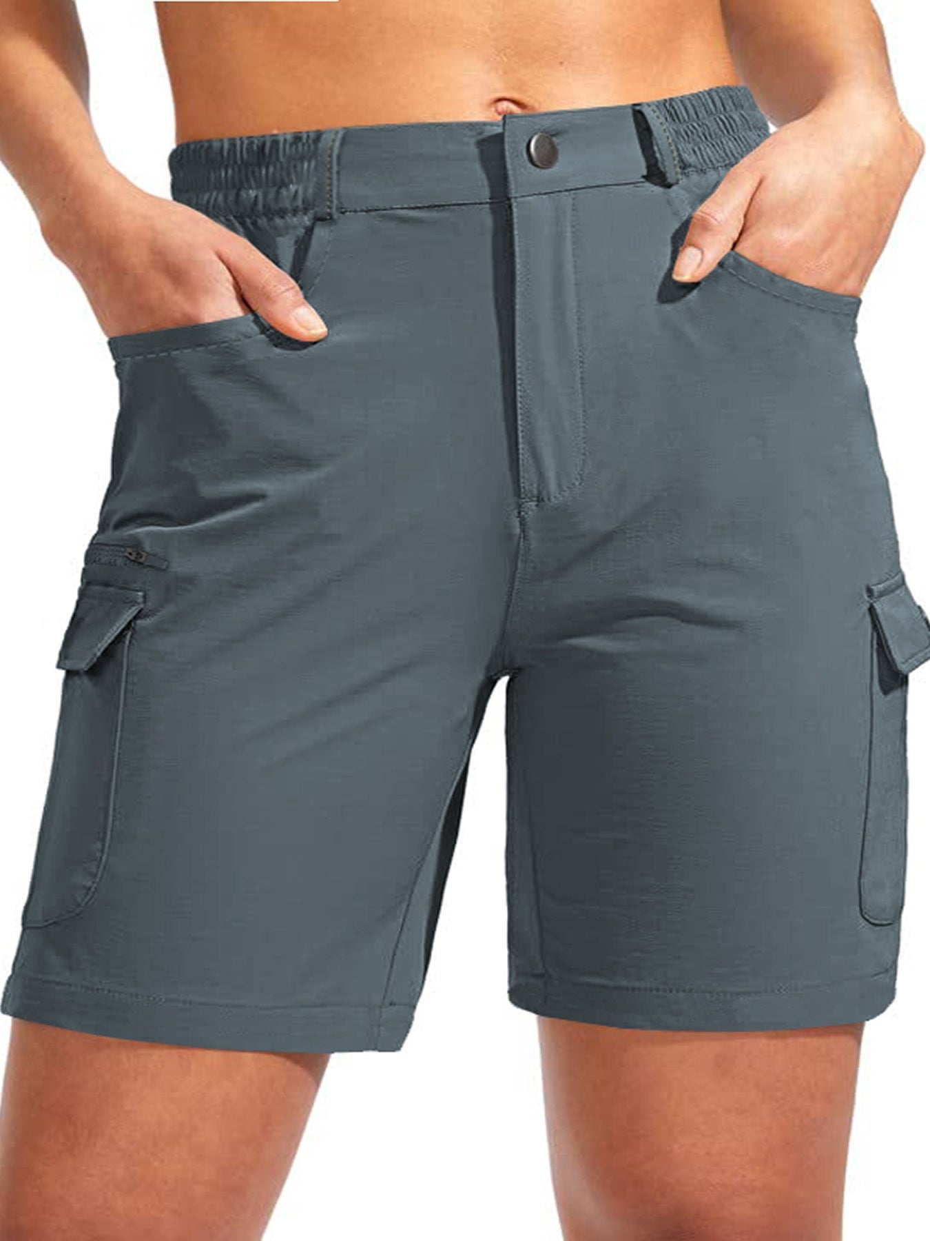 Ayollar uchun tez quriydigan cargo shortlar, 7 ta cho'ntak, erkin fit, yozgi ochiq havoda foydalanish uchun