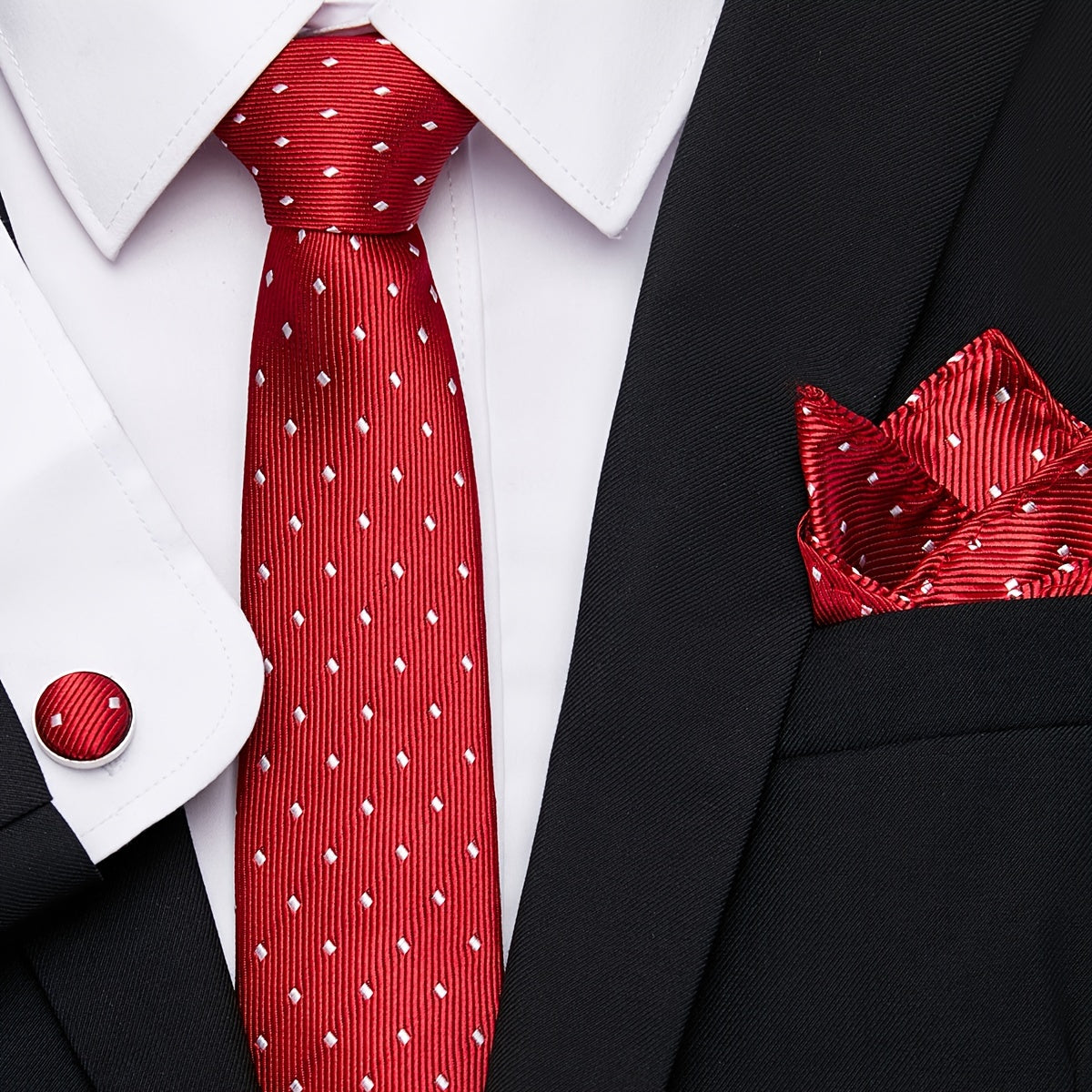 Men's Tie Pocket Square Cufflink Set for Weddings Holidays Gifting