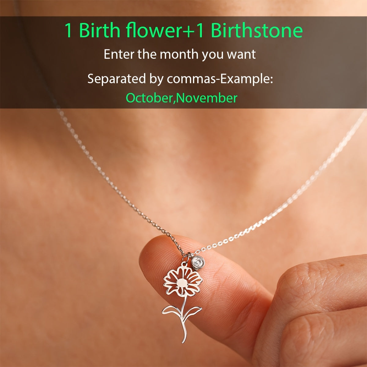Birth Flower Necklace for Women 18K Gold Plated Stainless Steel Customizable with Birthstone