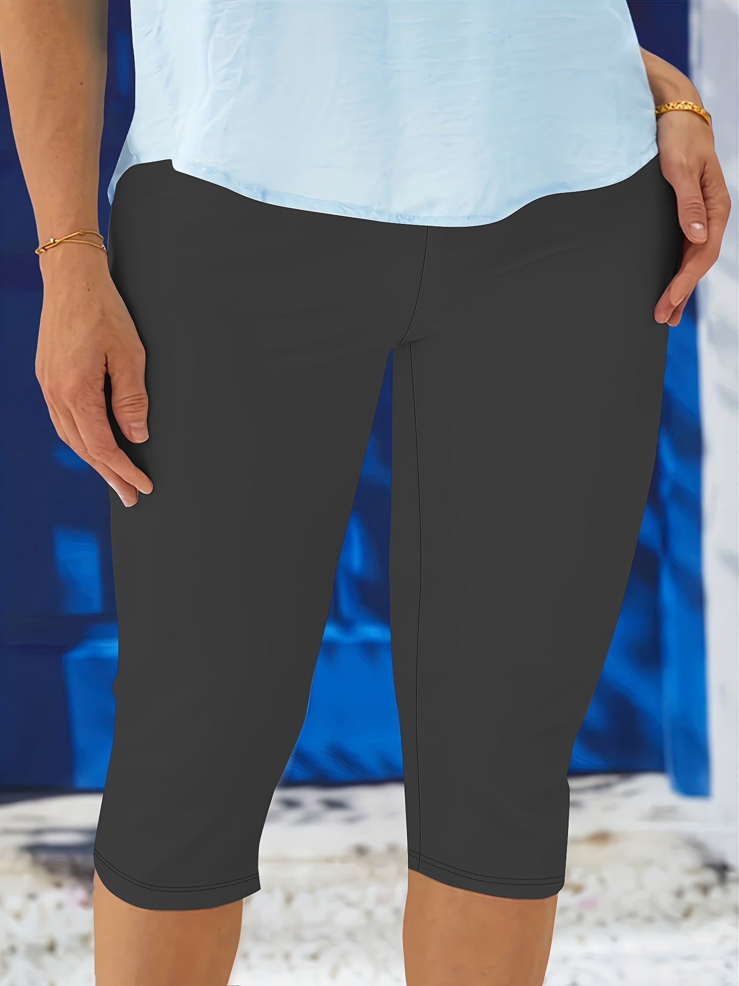 Pantalones capri de mujer de talla grande, de tiro alto y elástico, color sólido, verano casual