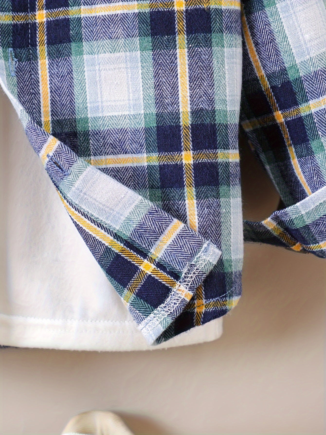 Camisa de mezclilla de manga larga a cuadros para niños, corte regular, para todas las estaciones, de poliéster y algodón tejidos