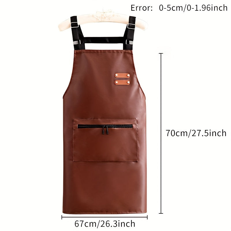 Imitation Leather Apron for Adults with Pockets Adjustable Straps Solid Color for Chefs Waiters Barbecuers Hairdressers