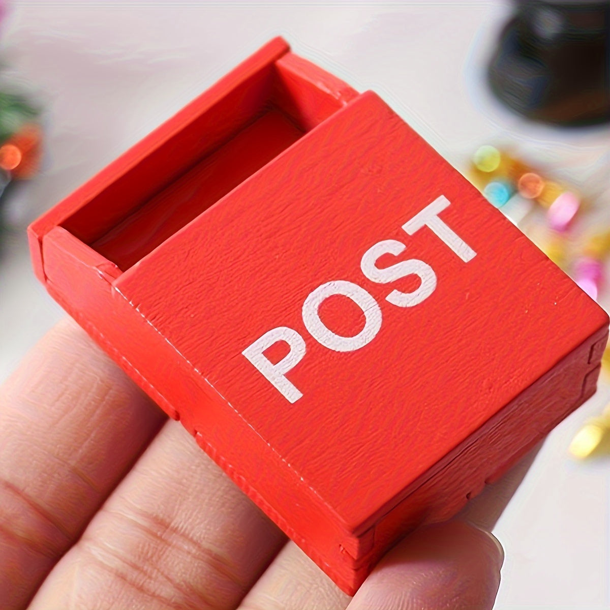 Miniature Wooden Dollhouse Mailbox for 1:12 Scale Indoor Decor Red