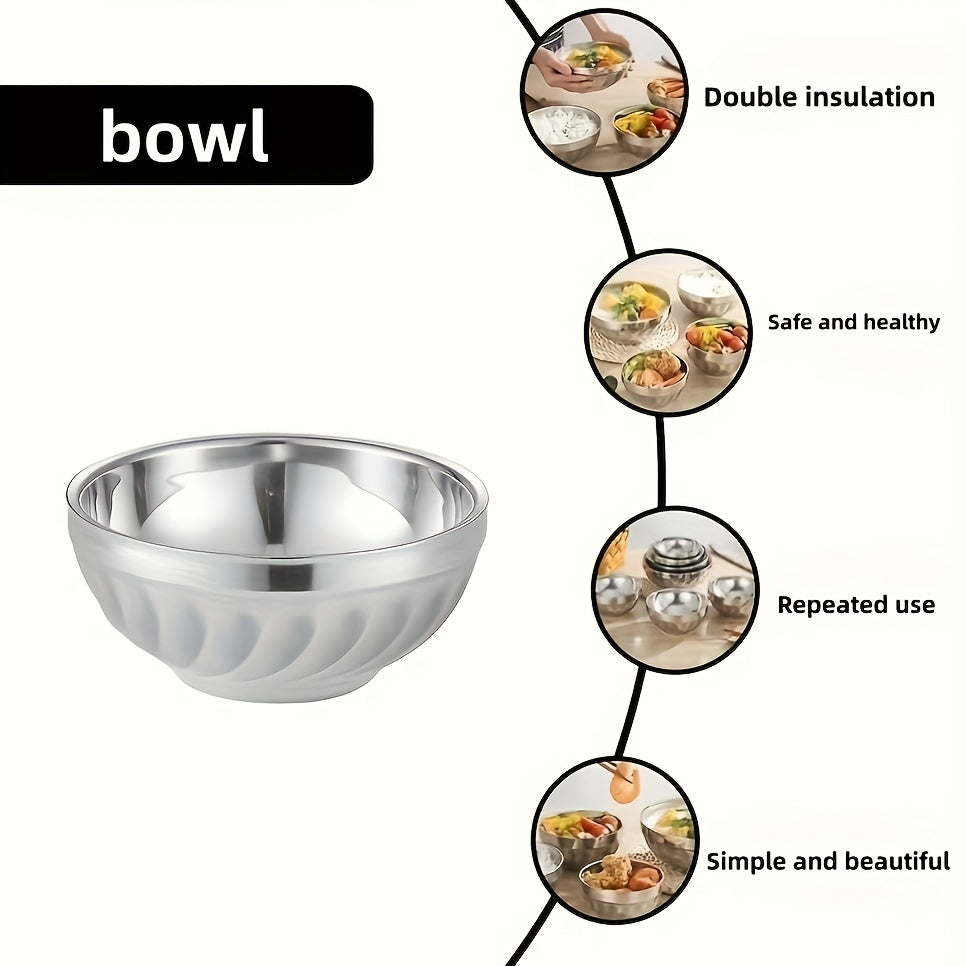 Set of 5 Stainless Steel Bowls with Double-Layered Heat Insulation for Salads Noodles Soups Desserts