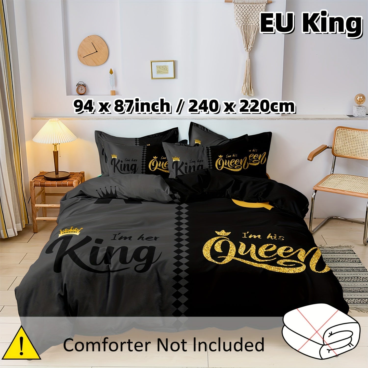 Valentine's Day Crown Duvet Cover Set Queen King 3 Piece Soft Polyester Breathable