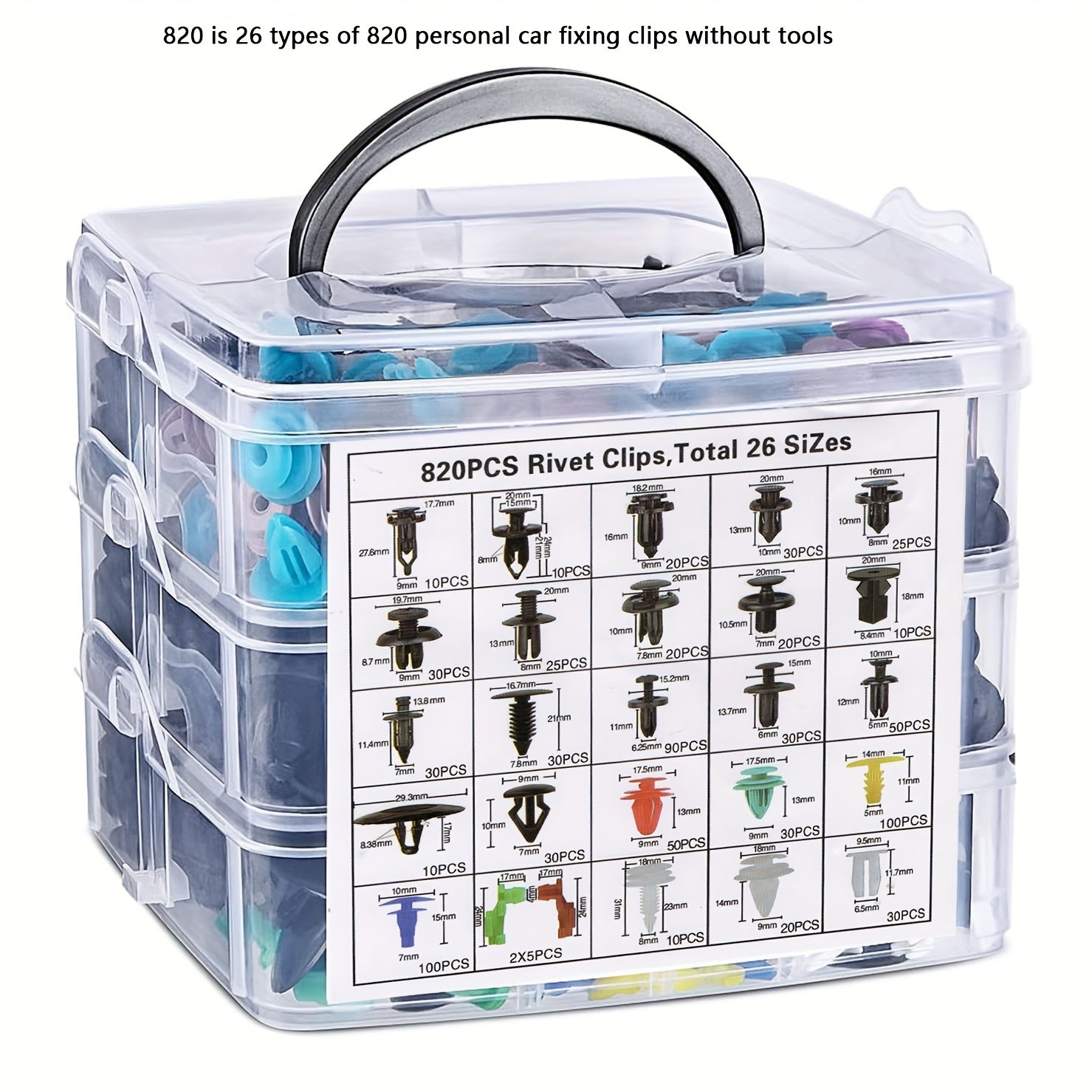 Automotive Nylon Push Clips and Fasteners Kit, 26 Sizes, Mudguard Rivets