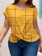 Plus Size Women's V-Neck Blouse Twist Front Lightweight Casual Top Yellow