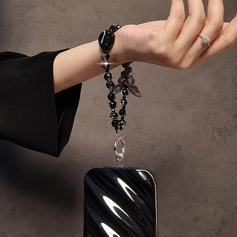 Lanyard para teléfono con cristales en forma de mariposa y detalles de gema, con clip transparente