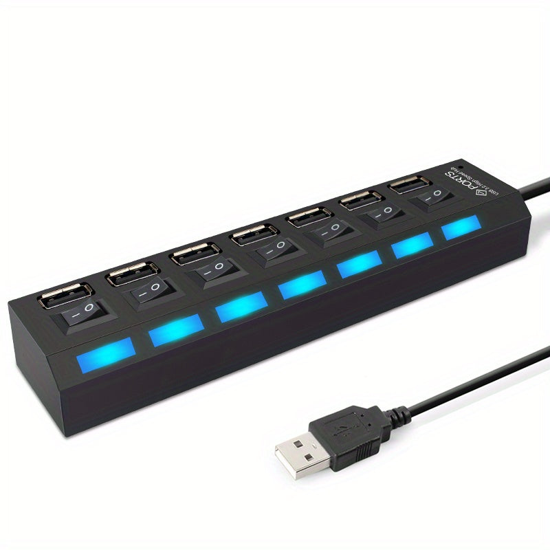 Concentrador USB 2.0 de 4 puertos con interruptores de encendido/apagado para conectividad con múltiples dispositivos