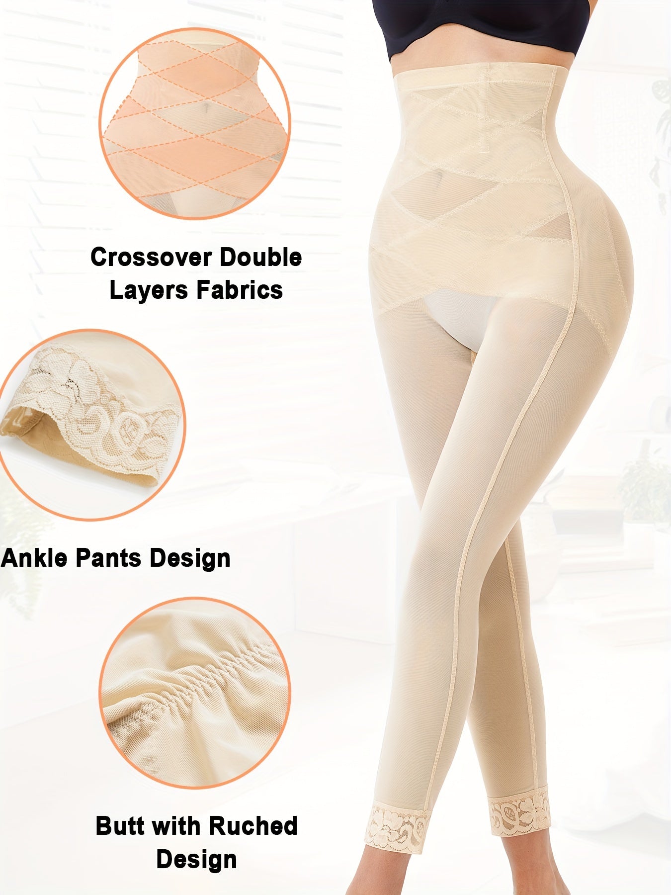 High-Waist Tummy Control Leggings with Lace Trim Butt Lifter Thigh Slimming for Women