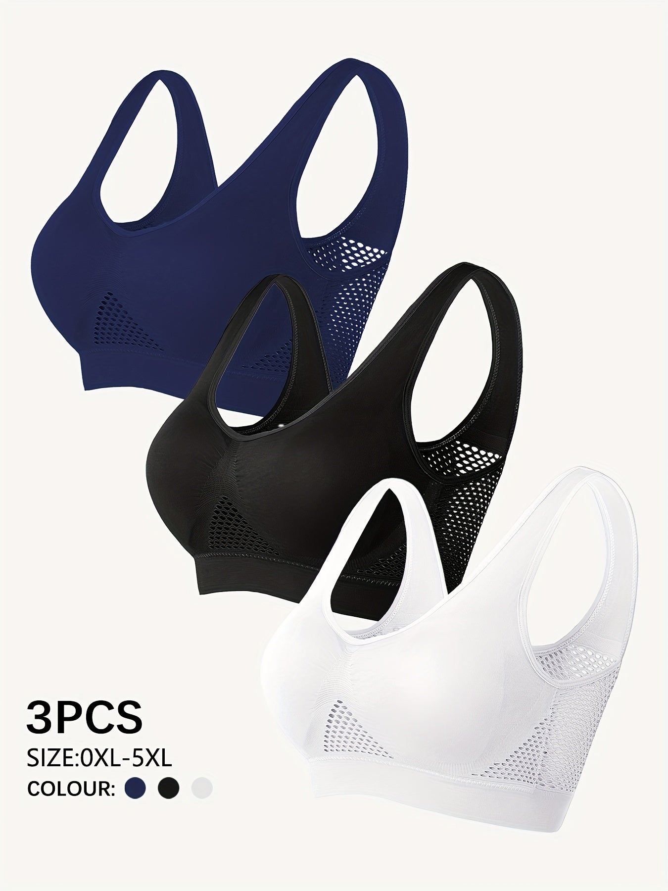 Women's Sports Bra Set No-Seam Mesh Breathable Stretchy 3 Pack