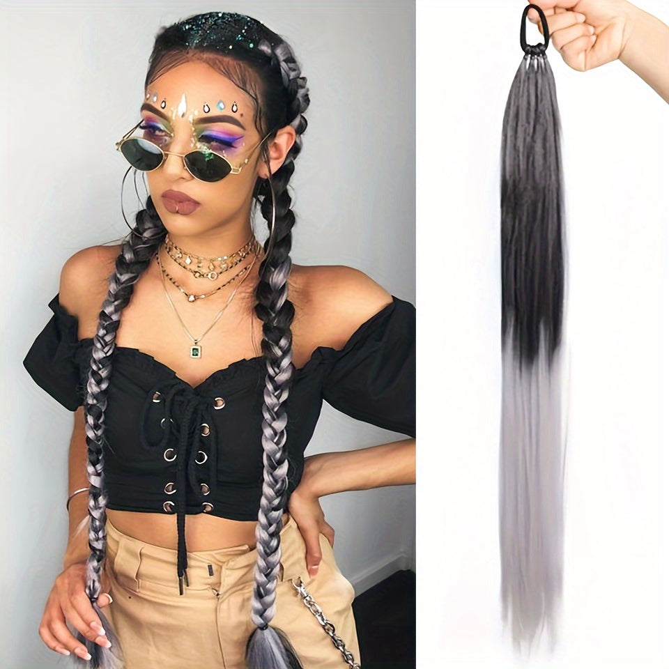 Women's Synthetic Ponytail Extensions 71cm Long Black Hairpiece Elastic Band