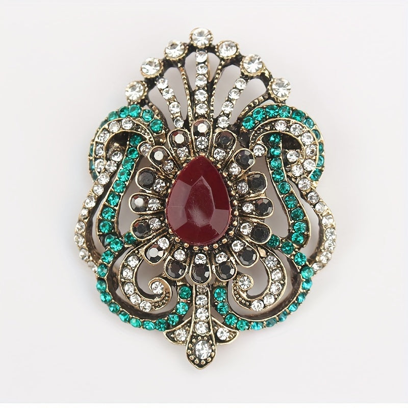 Vintage Baroque uslubidagi brosh pin, notekis shakl va tomchi bezak bilan, moda aksessuarlar uchun mukammal.