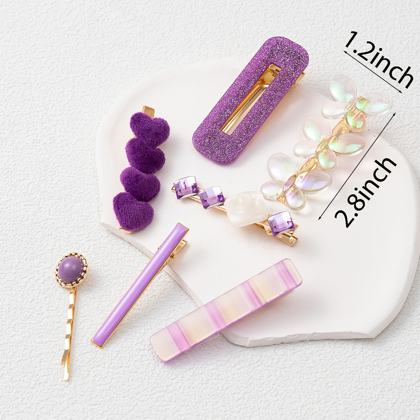 Multi-Color Love Design Butterfly Hair Clips Set of 7 for Girls