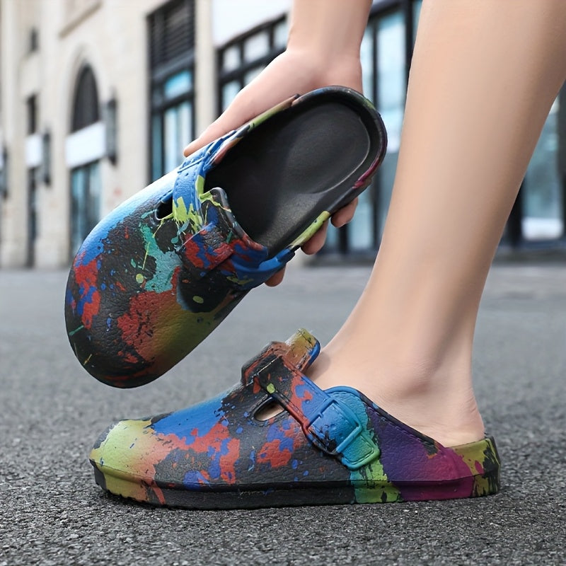 Women's Colorful Paint-Splatter EVA Mules Slip-On Garden Shoes