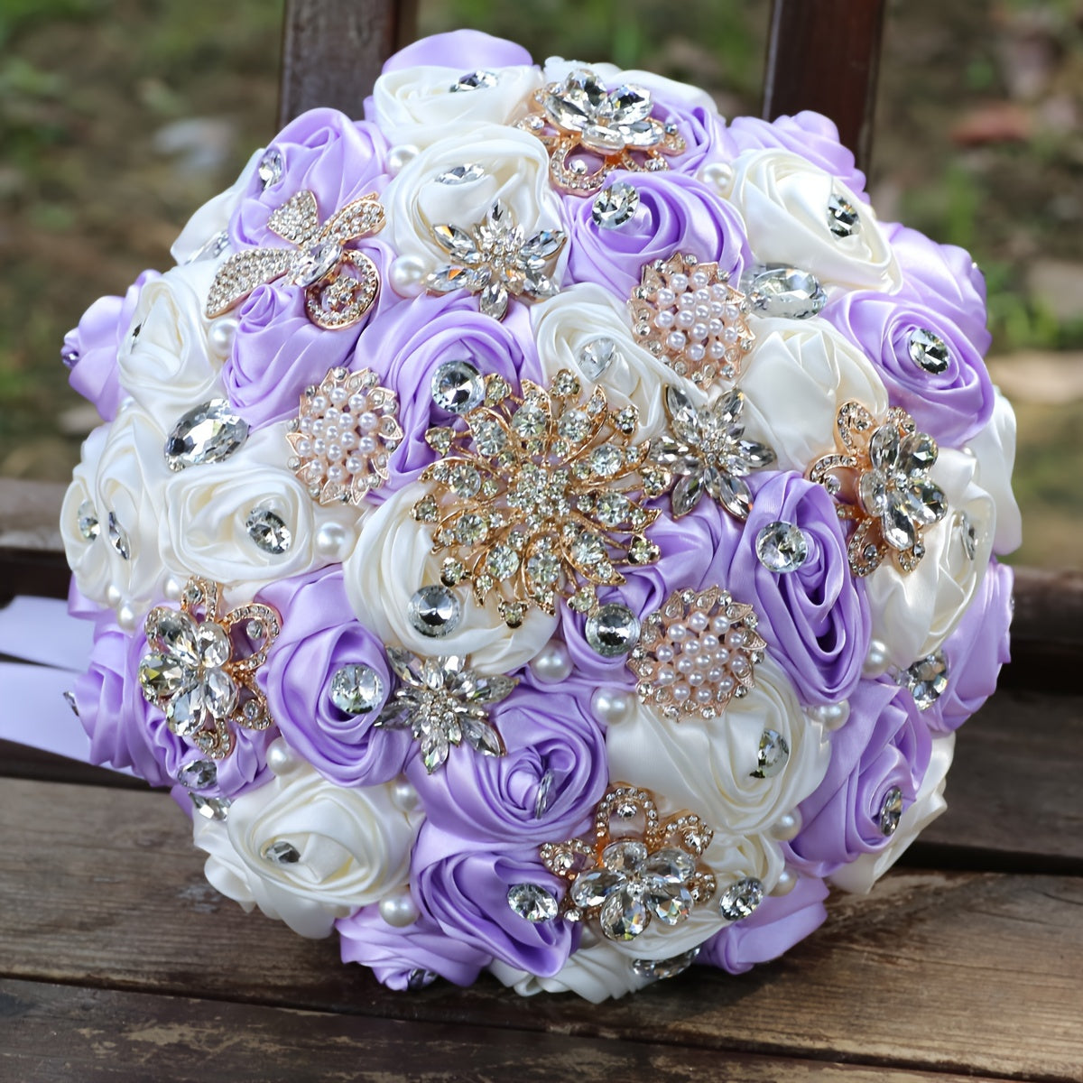 Wedding Bouquet Satin Rose with Rhinestone Details