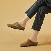 Women's Soft Slippers Flat Shoes with Shock-Absorbing Cushion and PU Cover