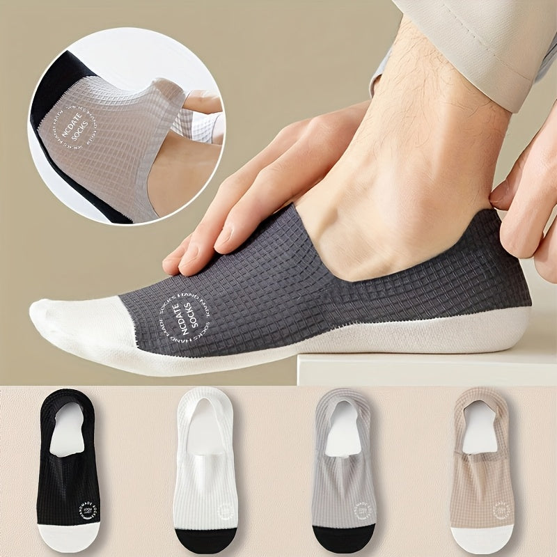 Men's Summer Waffle Pattern Breathable Sports Casual Boat Socks Set of 4