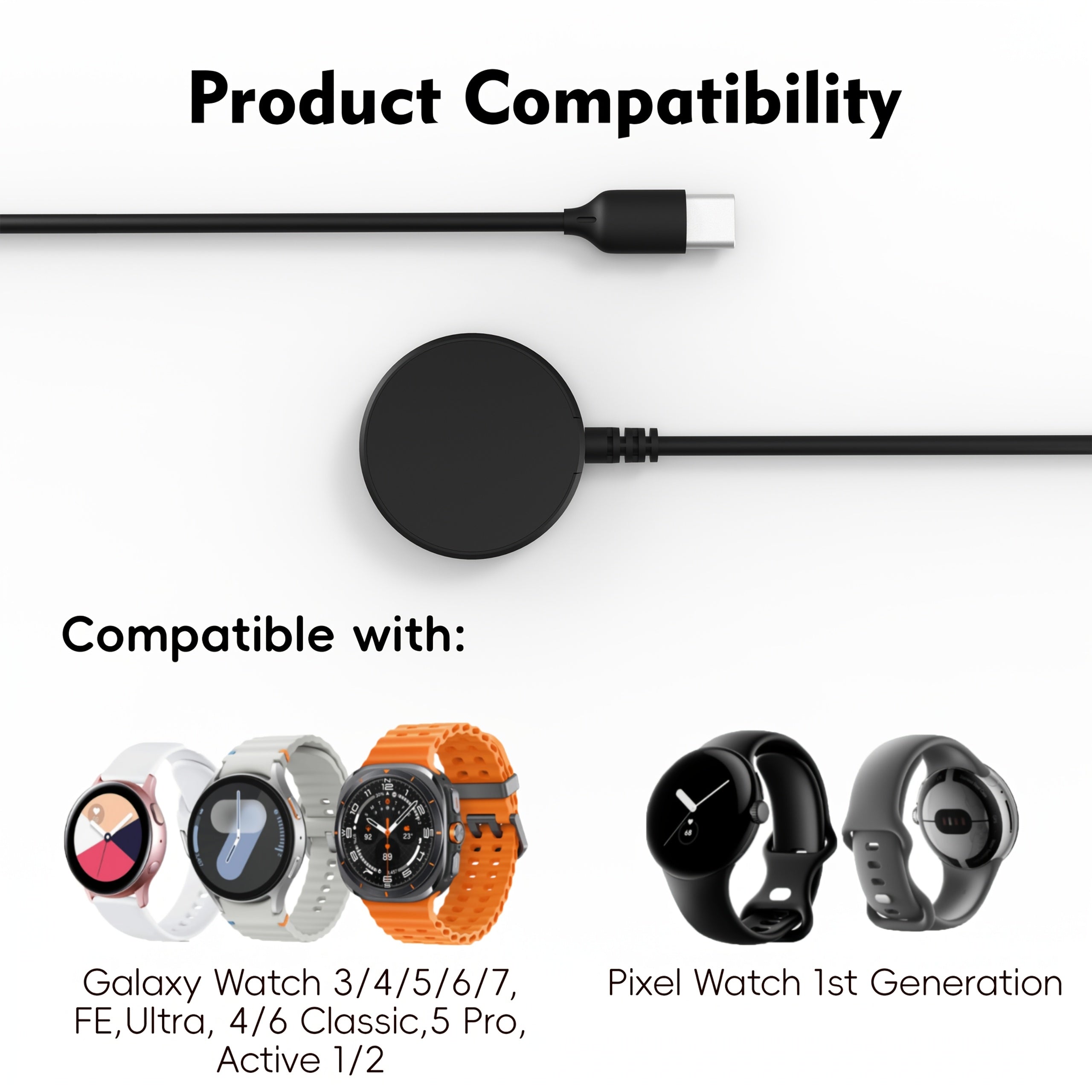 Smartwatch Charger for Galaxy Watch Pixel Watch and Active Models Magnetic USB Cable