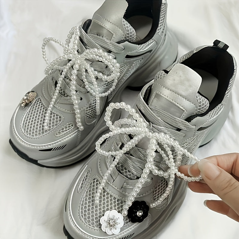 Women's Korean Style Pearl Bow Shoe Laces 2-Pack ABS Twisted Decor
