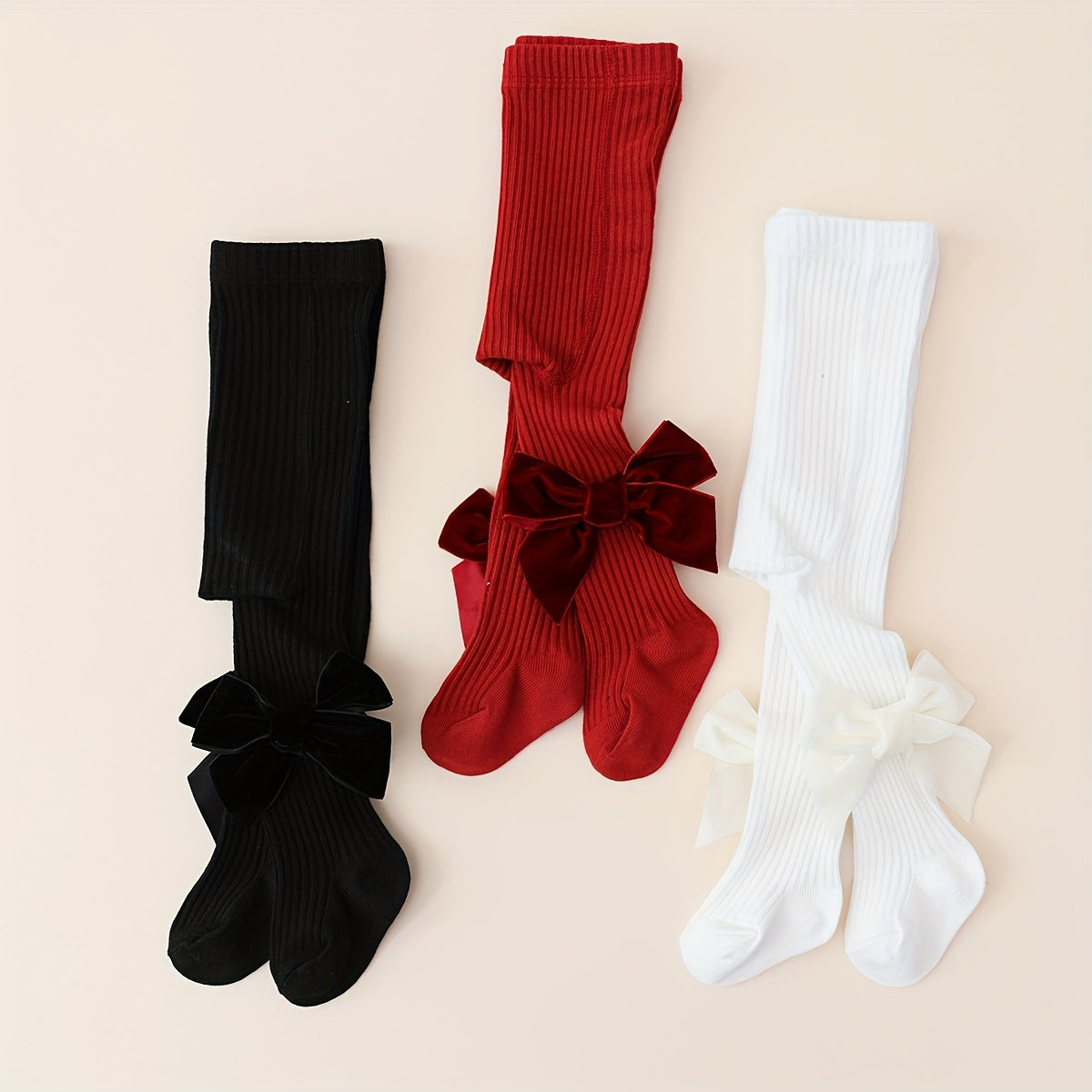 Leggings de terciopelo con lazo para niñas, tela de punto para todas las estaciones en rojo, negro y blanco