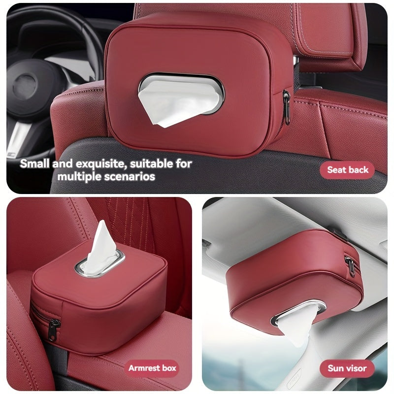 PU Leather Car Tissue Box Holder Multi-Functional Vehicle Organizer
