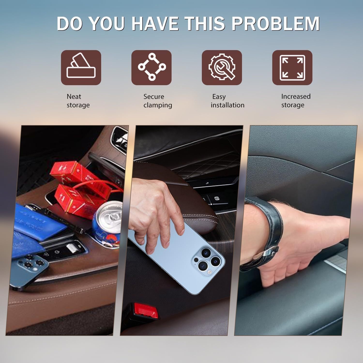 Cubo de almacenamiento para huecos de asientos de coche, material suave, anti-caídas, doble cara