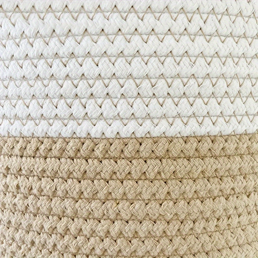 Large Cotton Rope Storage Basket with Handles White and Khaki for Gifts