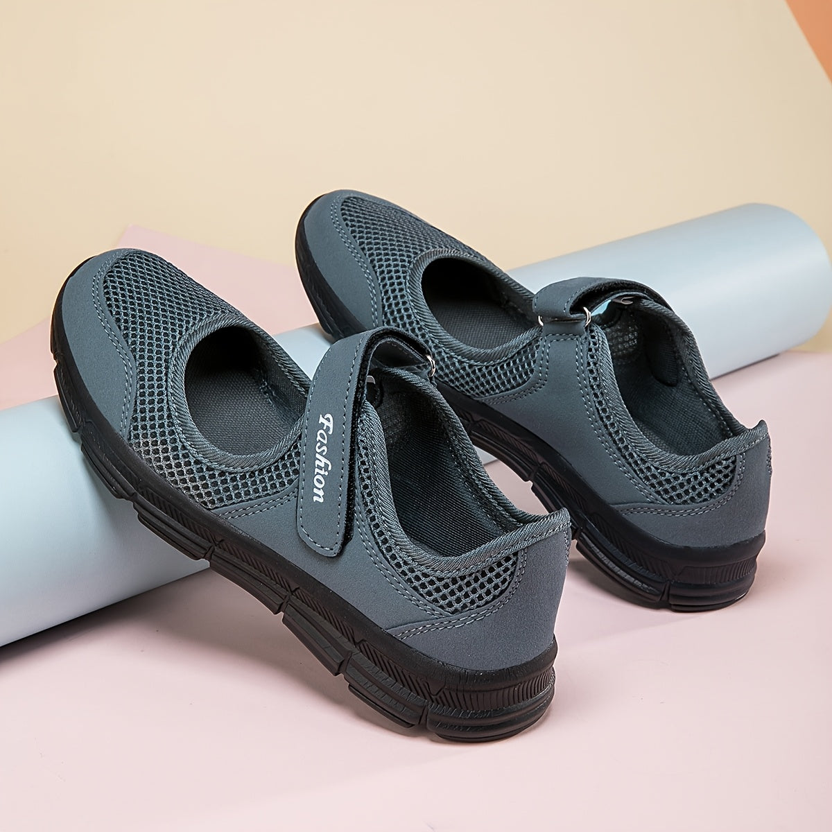 Women's Mesh Summer Flats - Lightweight Mary Janes with Ankle Strap Black