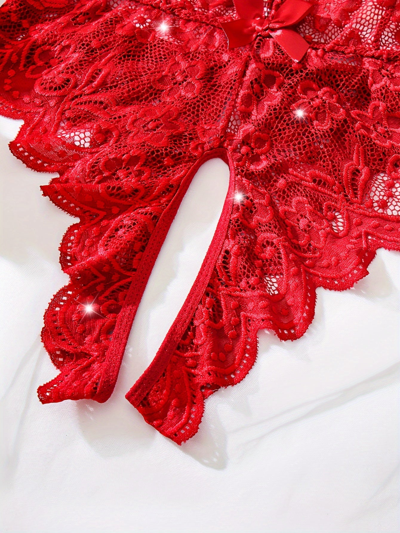 Women's Lace Bodysuit with Open Flaps and Deep V-Neck Backless Lingerie